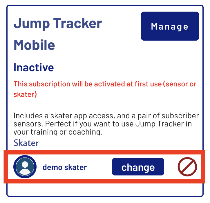 Subscription page showing the skater assignment slot