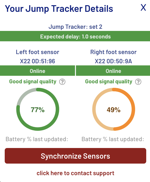 Connectivity panel in the app showing sensor online status